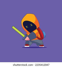 Illustration of a kid holding sword vector illustration