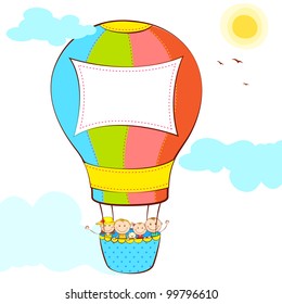 illustration of kid in hot air balloon with copy space