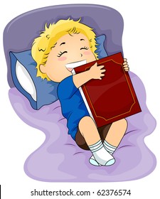 Illustration of a Kid Hugging his Favorite Book - Vector