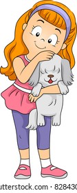 Illustration of a Kid Hugging a Puppy