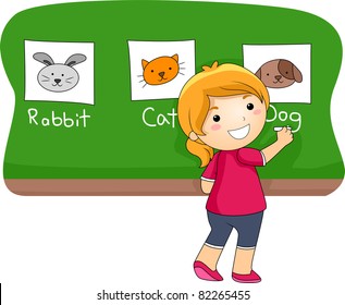 Illustration of a Kid Identifying Animals