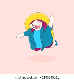Illustration of Kid Jumping Celebrating. Children Illustration