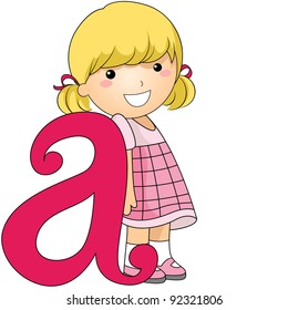 Illustration of a Kid Leaning Against a Letter A