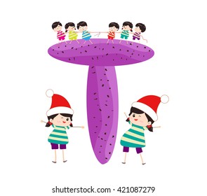 Illustration of a Kid Leaning on a Letter T