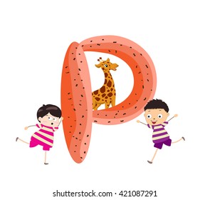 Illustration of a Kid Leaning on a Letter P