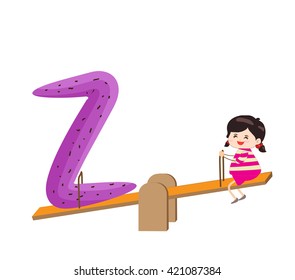 Illustration of a Kid Leaning on a Letter Z