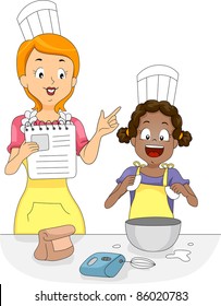 Illustration of a Kid Learning How to Mix Eggs