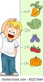 Illustration of a Kid Measuring His Height