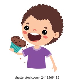 Illustration Of Kid With Muffin