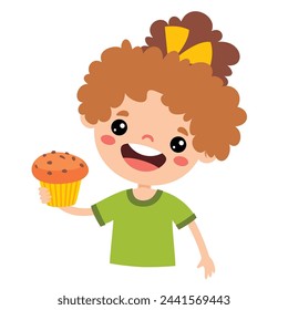 Illustration Of Kid With Muffin