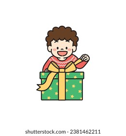 Illustration of Kid Opening Christmas Presents