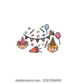 Illustration of a Kid party icon, birthday icon doodle logo design, element graphic illustration logo design template