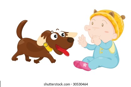 illustration of kid playing with dog