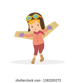 Illustration of kid playing with the paper like airplane