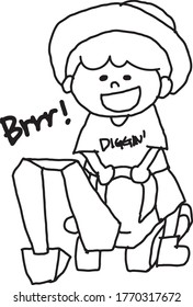 
Illustration of a Kid Playing with a Toy Shovel Car