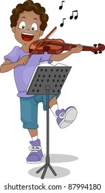 Illustration of a Kid Playing the Violin