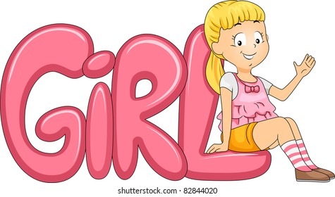 Illustration of a Kid Posing Beside the Word Girl