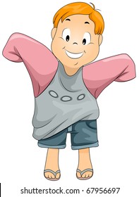 Illustration of a Kid Putting on an Oversized Shirt svg