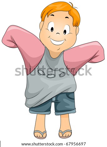 Illustration of a Kid Putting on an Oversized Shirt