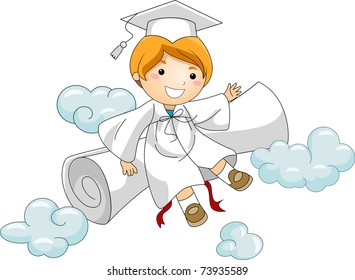 Illustration of a Kid Resting Against His Diploma