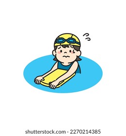 Illustration of Kid Scared to Swim in the Pool