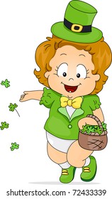 Illustration of a Kid Scattering Clovers