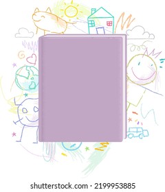 Illustration of Kid Scribbles Doodles Around the Book with Blank Cover