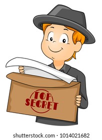 Illustration Of Kid Secret Agent Holding A Top Secret Mission