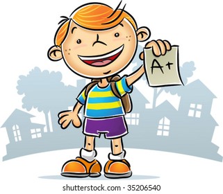 Illustration of Kid showing his A+ report