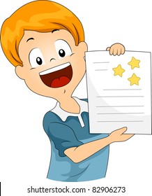 Illustration of a Kid Showing His Star Stickers