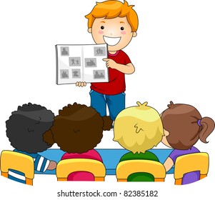 Illustration of a Kid Showing a Photo Album of Their Family