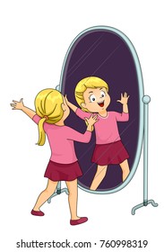 Illustration of a Kid Singing, Acting and Practicing in the Mirror
