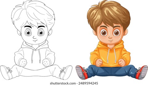 Illustration of a kid sitting cross-legged