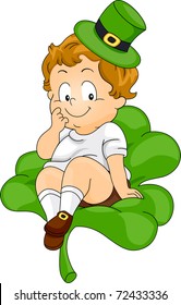 Illustration of a Kid Sitting on a Giant Clover