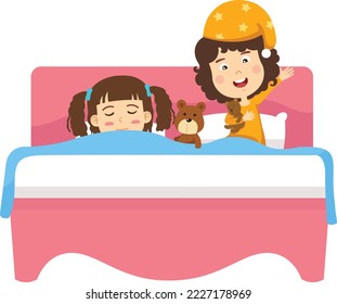 Illustration of kid sleeping and waking up vector