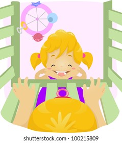 Illustration of a Kid Smiling in Front of a Baby