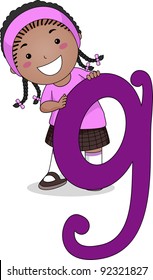 Illustration of a Kid Standing Behind a Letter G