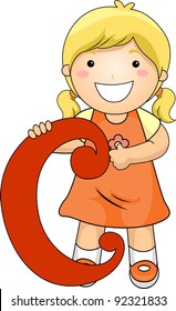 Ilustración de un niño parado detrás de una letra C