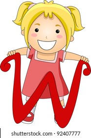 Illustration of a Kid Standing Behind a Letter W