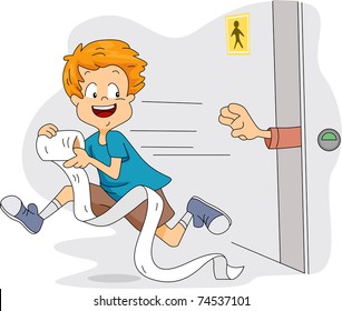 Illustration of a Kid Stealing Toilet Paper