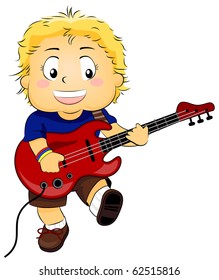 Illustration of a Kid Strumming His Guitar