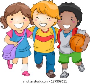 Illustration of Kid Students as Close Friends