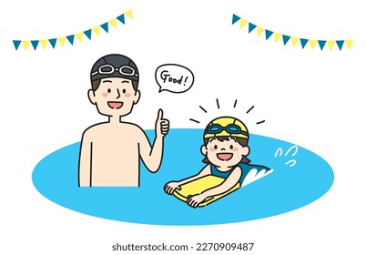 Illustration of Kid Swimming Lessons Teacher and Student