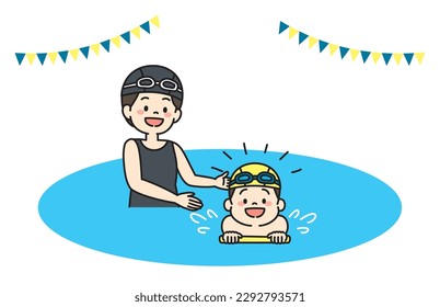 Illustration of Kid Swimming Lessons Teacher and Student