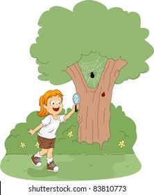 Illustration of a Kid Using a Magnifying Glass