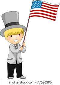 Illustration of a Kid Waving a US Flag