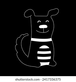 Illustration for kid with white dog on a black background. Cute design background, baby clothes, room birthday decor, t-shirt print, wear fashion, invitation card