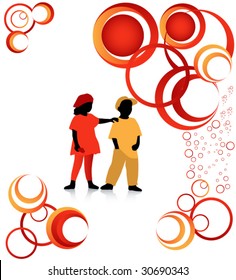 Illustration of kids and abstract