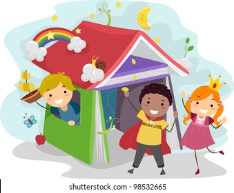 Illustration of Kids Acting Out Stories from a Children's Book