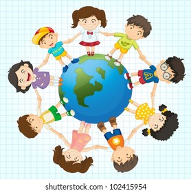 Illustration of kids around the earth